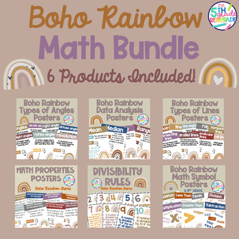 Preview of Boho Rainbow Neutral Color Themed Math Bundle **6 Products Included**
