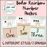 Boho Rainbow Number Posters English Spanish