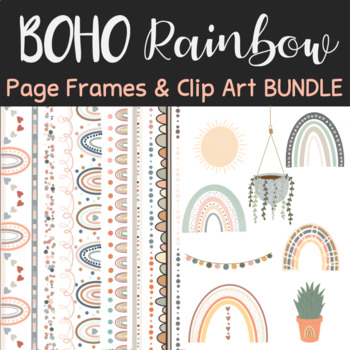 Preview of Boho Rainbow Page Borders/Frames and Clip Art BUNDLE | Commercial Use