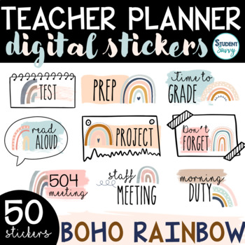 Boho Rainbow Planner Stickers Digital Teacher Planner Stickers Digital  Stickers