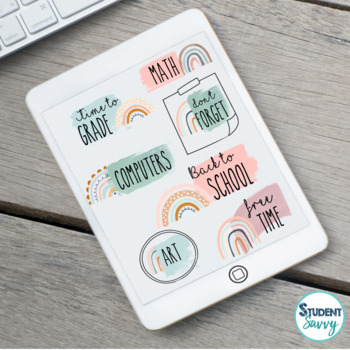 Boho Rainbow Planner Stickers Digital Teacher Planner Stickers