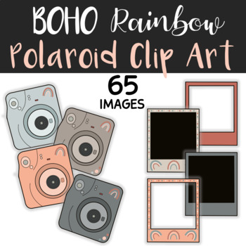 Preview of Boho Rainbow Polaroid Picture Frames and Cameras Clip Art | COMMERCIAL USE