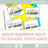 Boho Rainbow Postcards for Back to School - Editable