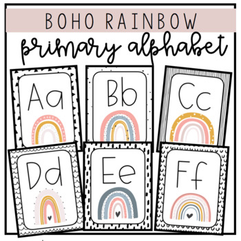 boho rainbow primary alphabet posters by miss madonna tpt