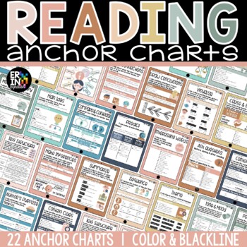 Preview of Boho Rainbow Reading Anchor Charts | 22 Reading Strategy Posters | Blackline