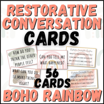 Preview of Boho Rainbow Restorative Justice Conversation Prompt Cards 
