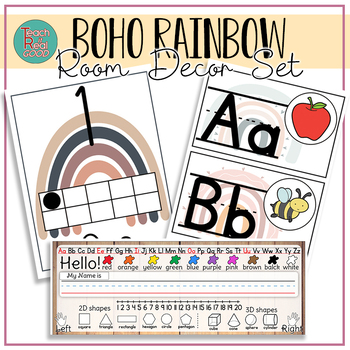 Preview of Boho Rainbow Room Decor/resource/number line/alphabet/word wall/name tag/desk