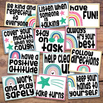 Boho Rainbow Rules And Expectations Signs By Laura G Slp 