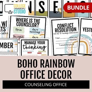 Preview of Boho Rainbow School Counseling Office Bundle
