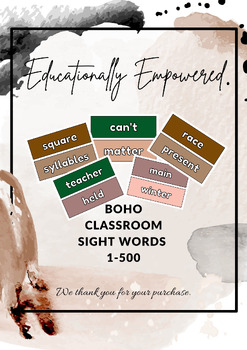 Preview of Boho Rainbow Sight Words 1-500