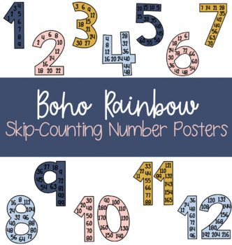 Preview of Boho Rainbow Skip Counting Number Posters
