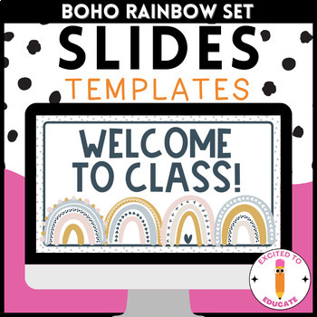 Preview of Boho Rainbow Slides Templates | Daily Agenda Slides | Digital Resource