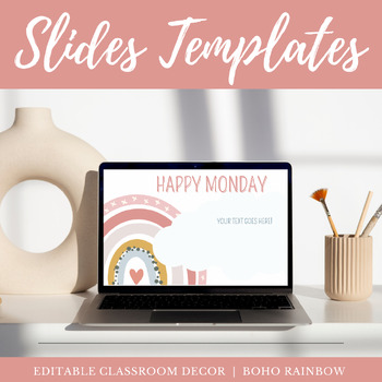 Preview of Boho Rainbow Slides Templates | Morning Meetings, Agendas, Lessons, etc