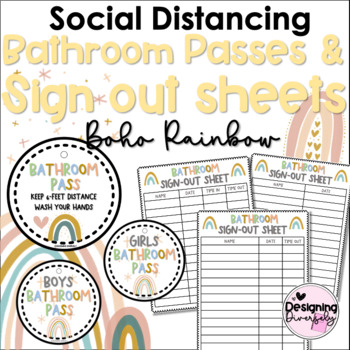 Preview of Boho Rainbow Bathroom Passes and Sign Out Sheets | Social Distancing