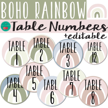 Preview of Boho Rainbow Table Numbers EDITABLE  -  Neutral Colors Calming Boho Decor