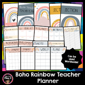 Preview of Boho Rainbow Teacher Planner