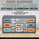 Boho Rainbow Teacher Toolbox Labels - Editable