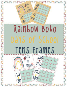 Preview of Boho Rainbow Tens Frames | 180 Days of School | Boho Rainbow Classroom Decor