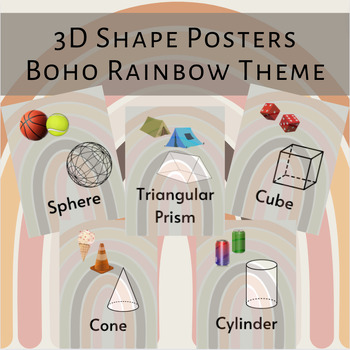 Preview of Boho Rainbow Theme 3D Shape Posters, Wall Decor, Cards, neutral/muted