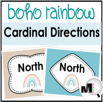 Preview of Boho Rainbow Theme Cardinal Direction Signs