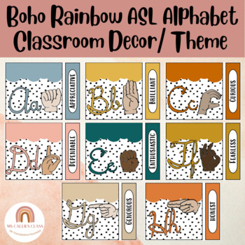 Preview of Boho Rainbow Theme Multicultural ASL Cursive Alphabet-with Positive Affirmations