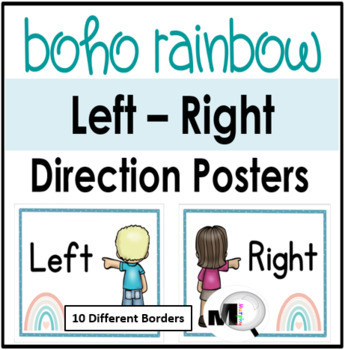Preview of Boho Rainbow Theme Positional Words Left & Right Posters