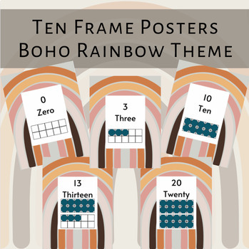 Preview of Boho Rainbow Theme Ten Frame Number Posters, Wall Decor, Cards, Neutral/Muted