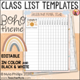 Boho Rainbow Themed Class List Templates - Editable