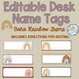 Boho Rainbow Themed Editable Desk Name Tags