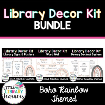 Preview of Boho Rainbow Themed Library Decor Kit BUNDLE