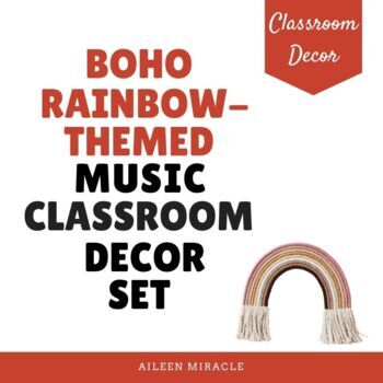 Preview of Boho Rainbow Themed Music Classroom Decor Set