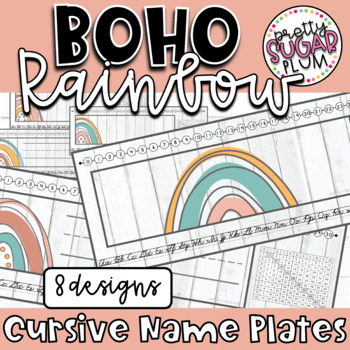 Preview of Boho Rainbow UPPER GRADE Desk Name Plates *EDITABLE*