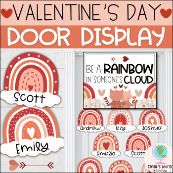 Preview of Boho Rainbow Valentine’s Day Door Decor, Bulletin Board (February) EDITABLE