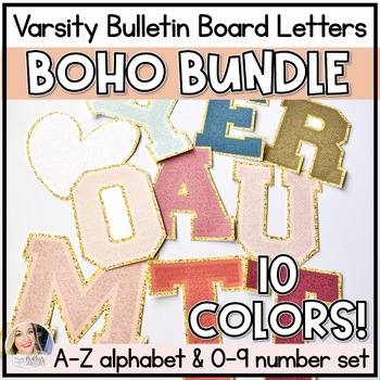 Preview of Boho Rainbow Varsity Patch Letters for Bulletin Boards and Clipart
