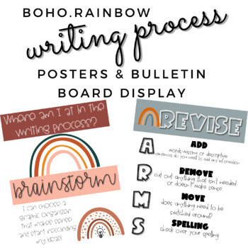 Preview of Boho Rainbow Writing Process Posters and Display