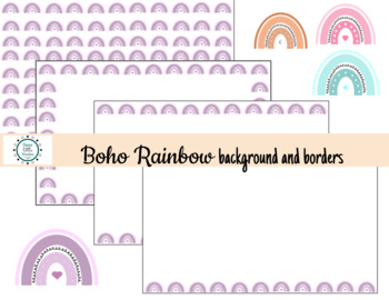 Preview of Boho Rainbow background and borders- Digital paper