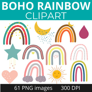 Preview of Boho Rainbow clipart For Worksheets, Bright color clipart, Design elements