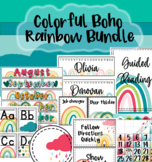 Boho Rainbow theme Classroom Bundle: organization calendar