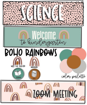 Preview of Distance / Virtual Learning  Buttons & Headers: Boho Rainbows