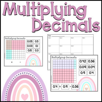 Preview of Boho Rainbows - Multiply Decimals with visual - $1.00 Deal