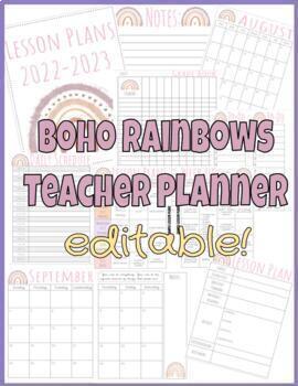Preview of Boho Rainbows Teacher Planner | 2023-2024 Teacher Binder & Lesson Planner