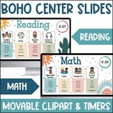 Boho Reading Math Centers Station Rotation Slides with Vis