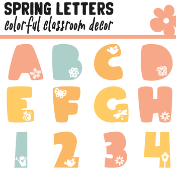 Preview of Boho Retro Bulletin Board Letters | Spring Letters | A - Z, Letters and Numbers