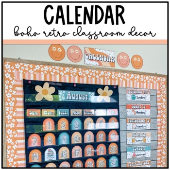 Preview of Boho Retro Classroom Decor: Calendar Kit