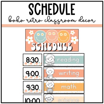 Preview of Boho Retro Classroom Decor: Daily Schedule Cards | Editable