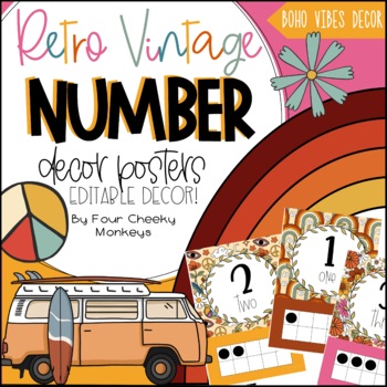 Preview of Boho Retro / Vintage Vibes Classroom Decor Number Posters 1-20 (includes zero)