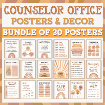 Preview of Boho School Counselor Office Decor, Social Worker Posters, Elementary & Middle