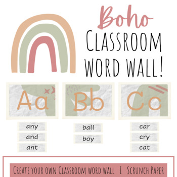 Preview of Boho Scrunch Paper editable wordwall - natural classroom theme