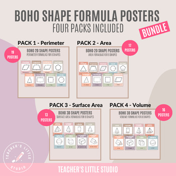Preview of Boho Shapes BUNDLE 4 Pack | Formulas for Perimeter, Area, Surface Area & Volume