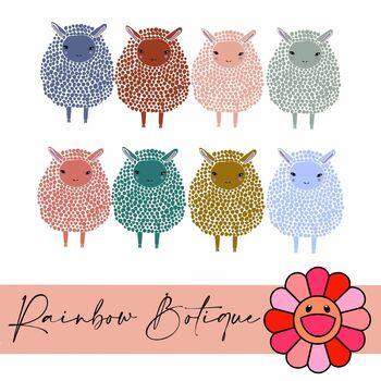 Preview of Boho Sheep Clipart Set, cute hand drawn sheep clipart, colorful sheep clipart